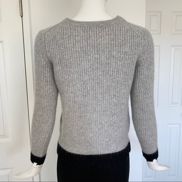zadig & voltaire gray crew neck distressed hem cashmere sweater - Picture 4 of 8